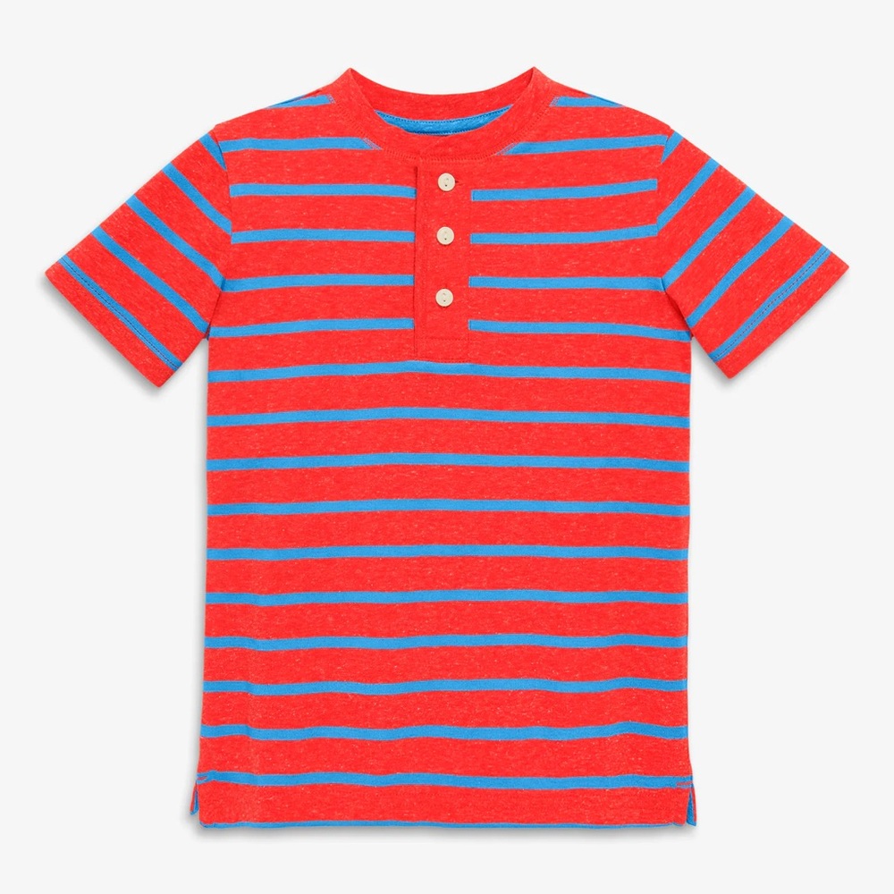 Primary Heathered Henley Red and Blue Stripe Short Sleeve Tee Size 8